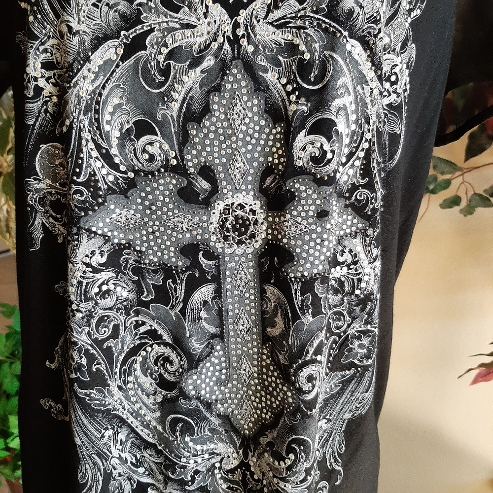 DOCAL Rhinestone Embellished Black Top, Size: Large - Picture 2 of 7